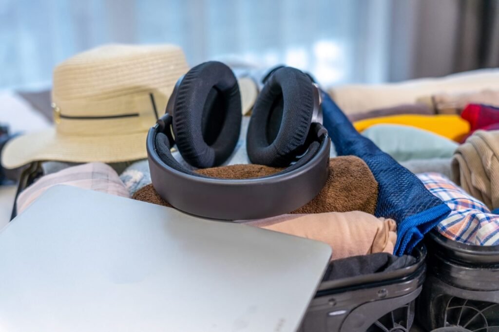 An organized suitcase packed with travel essentials