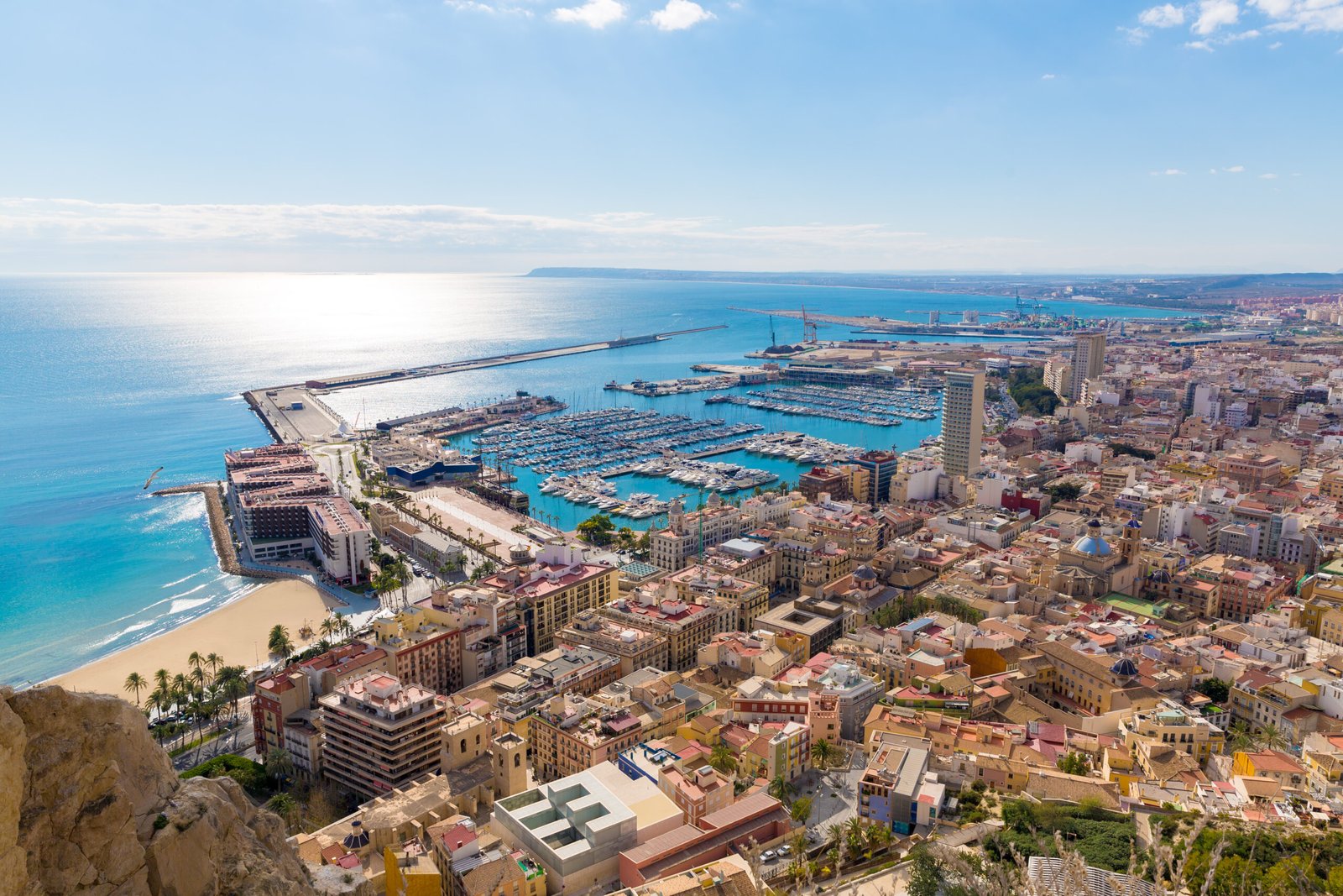 Alicante skyline aerial view from Santa Barbara Castle Spain