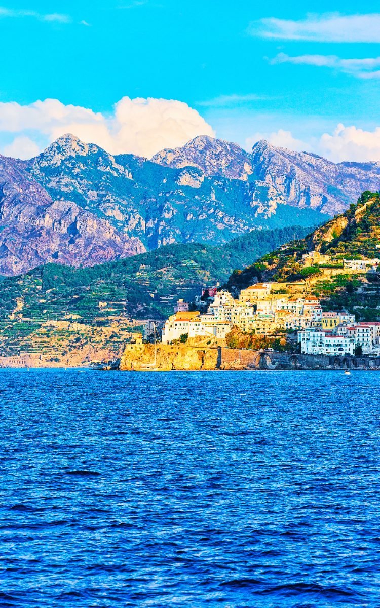Amalfi Coast town by the blue Tyrrhenian sea