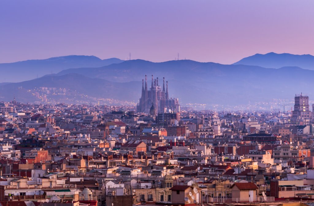 Barcelona and the Sagrada Familia at twilight, Spain