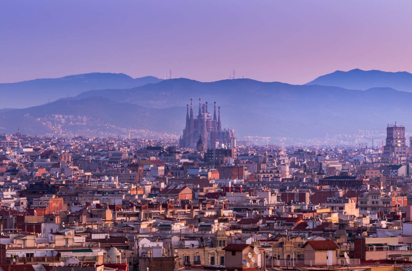 Barcelona and the Sagrada Familia at twilight, Spain