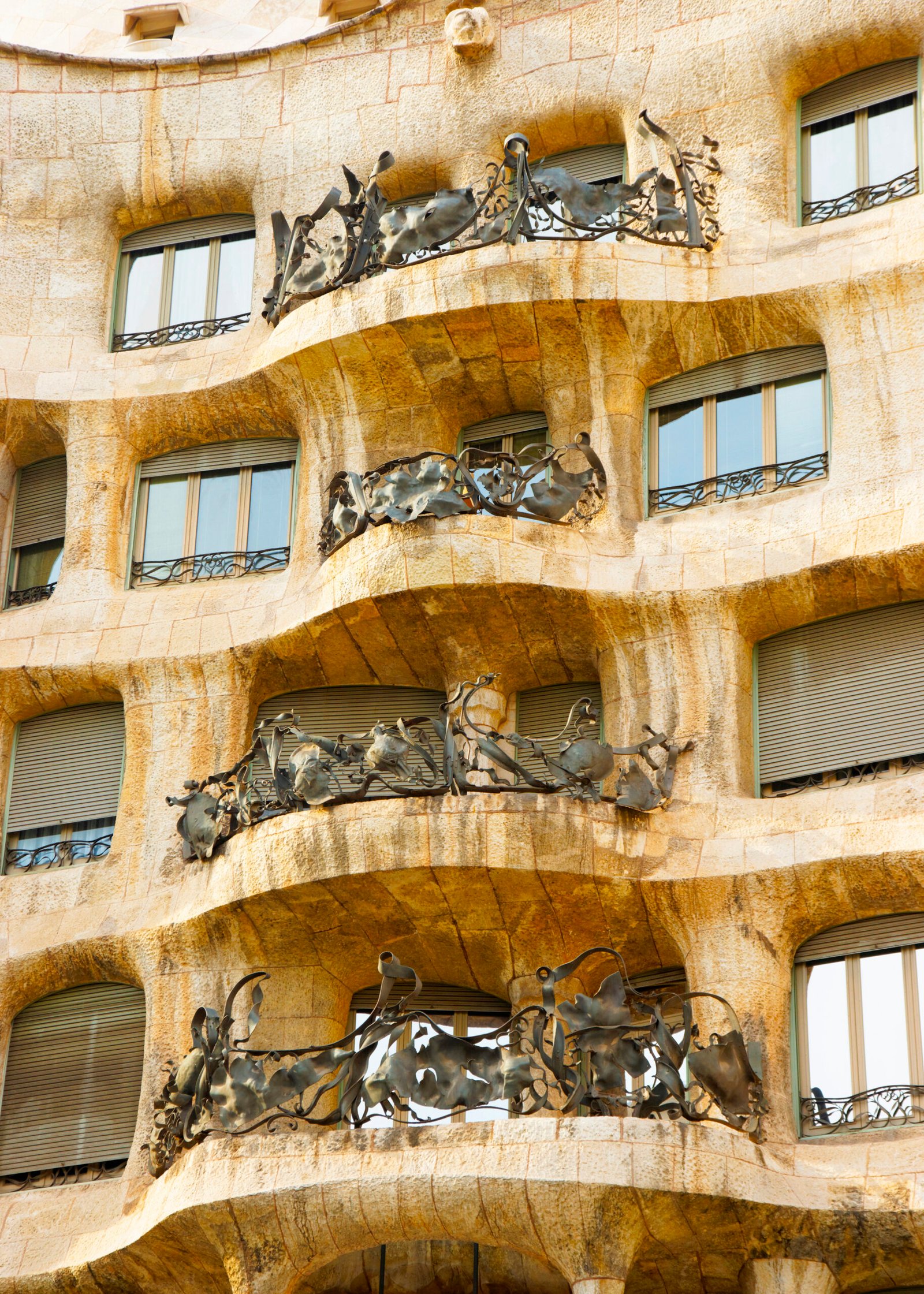 Balcony of Casa Mila, designed by Antoni Gaudi, in Barcelona