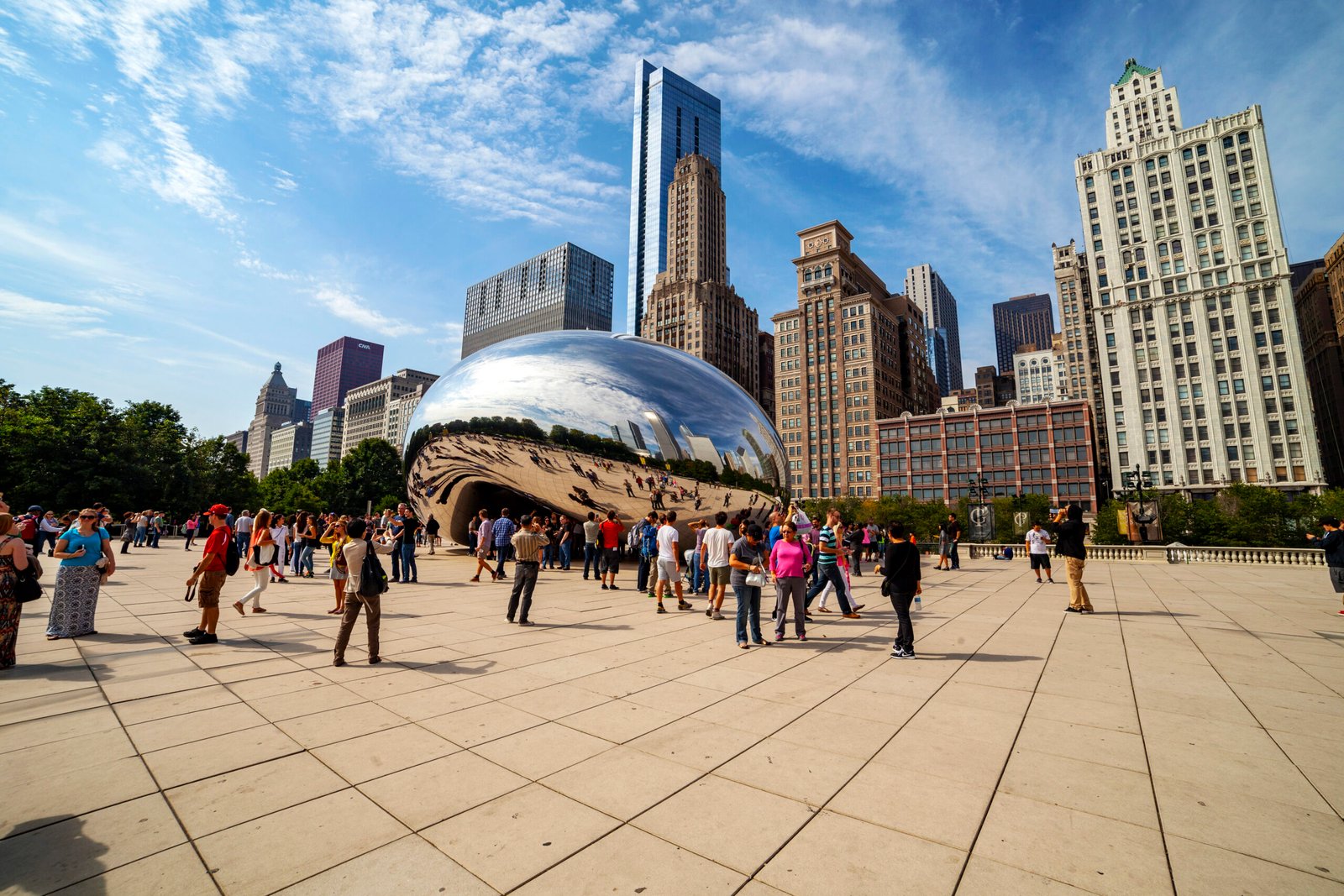 The Cloud Gate sculpture known as the Bean at Millennium Park in Chicago