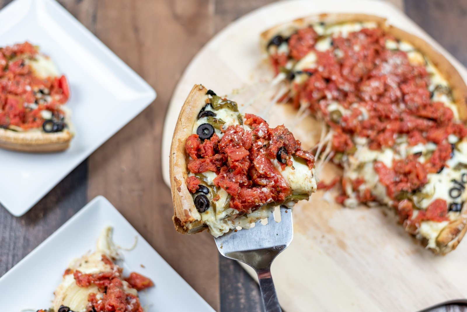 A classic Chicago style deep dish pizza