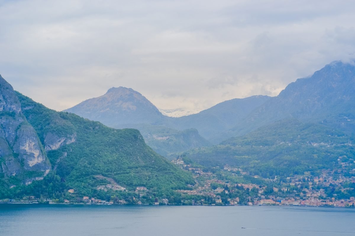 Lake Como with lake surface and majestic mountains