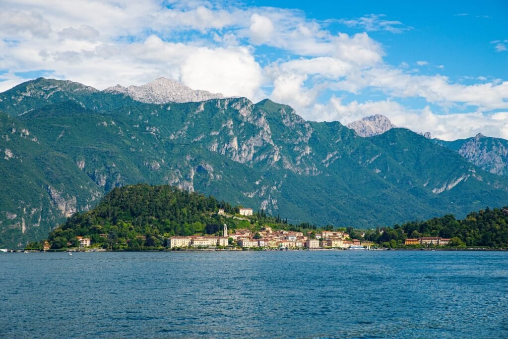 Panorama of Lake Como with Bellagio and mountains