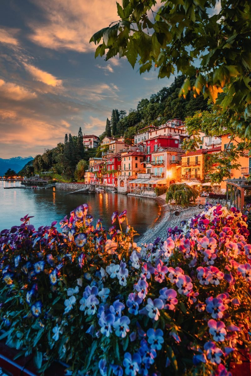 Varenna village on Lake Como at sunset