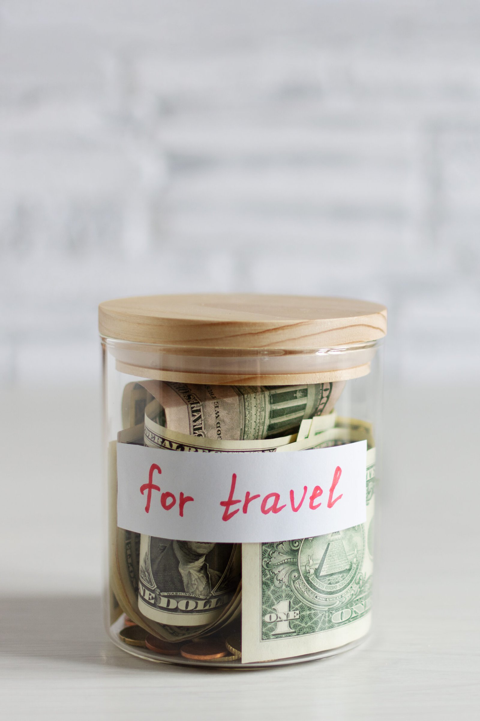 Money savings jar for travel budget
