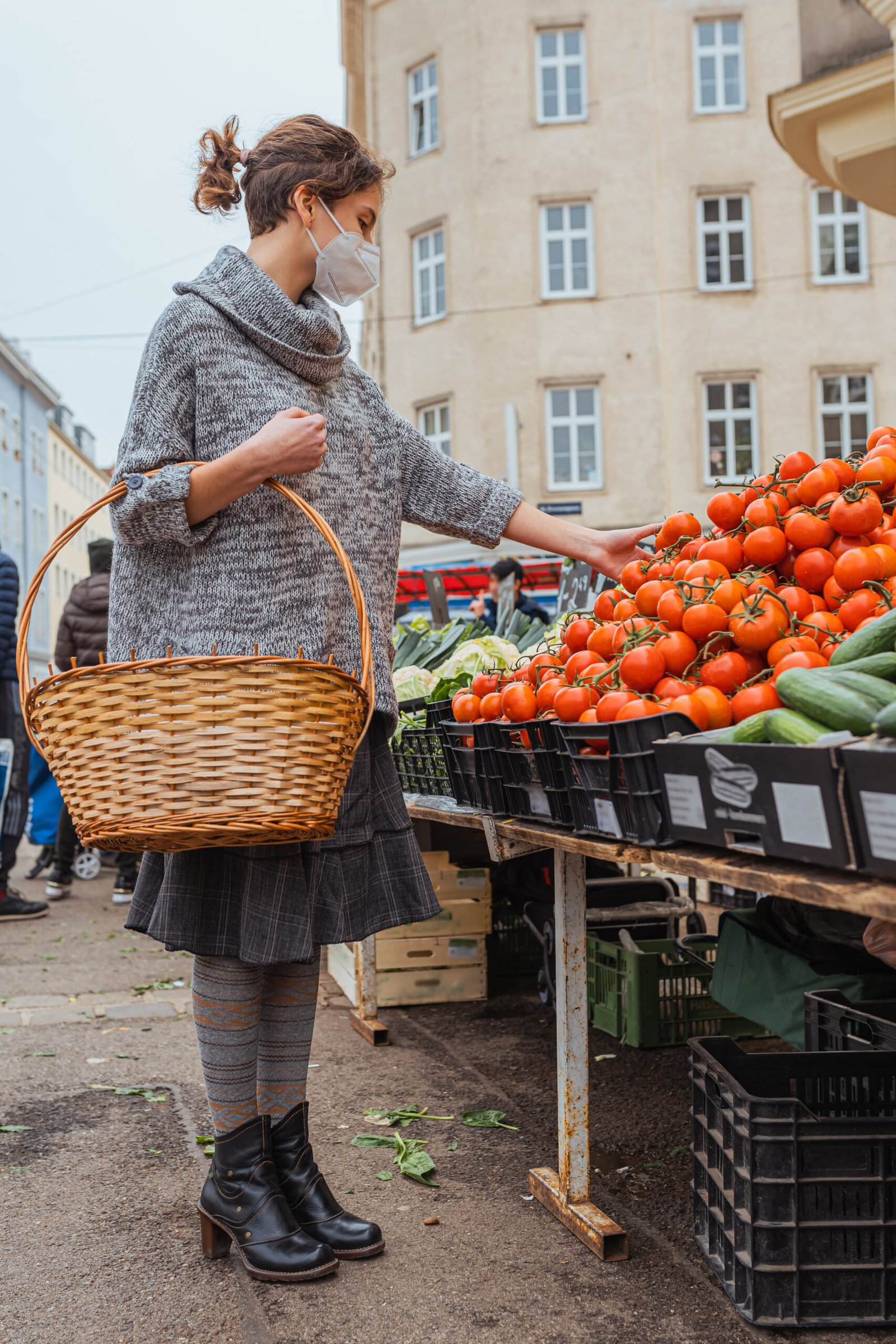 Grocery and vegetable market in the center of a European city