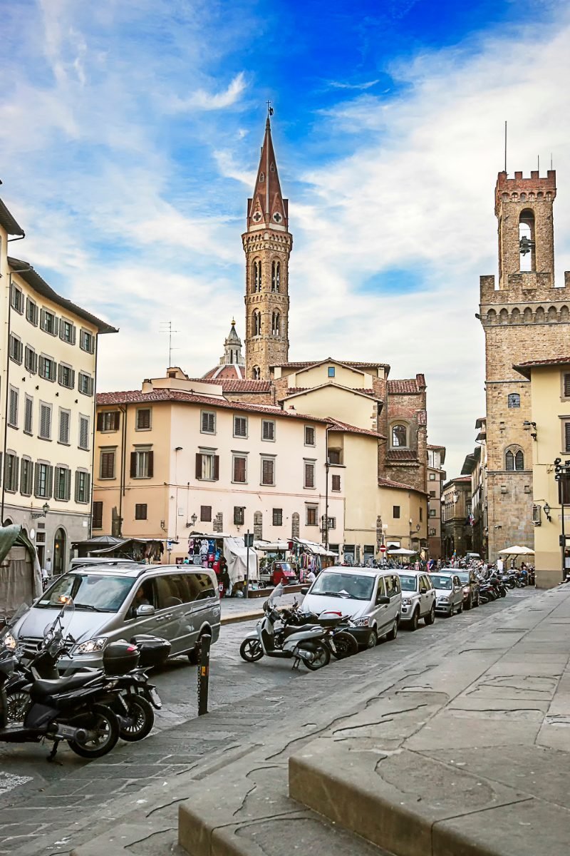 Giotto's bell tower seen from a Florence street