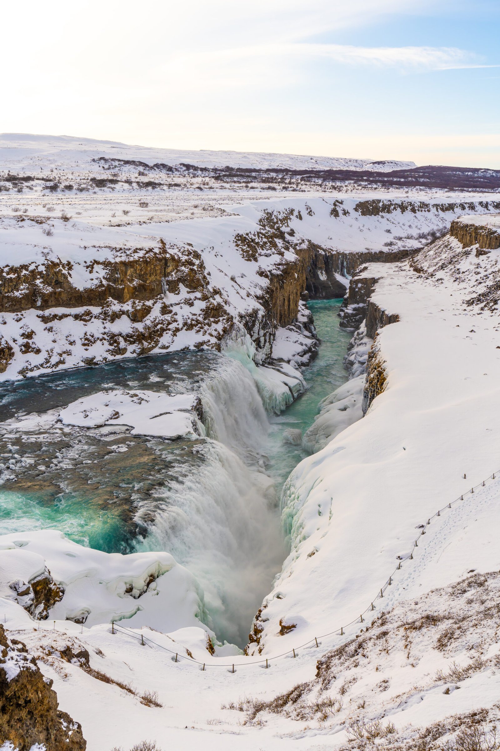 Frozen Gullfoss waterfall in Icelandic winter