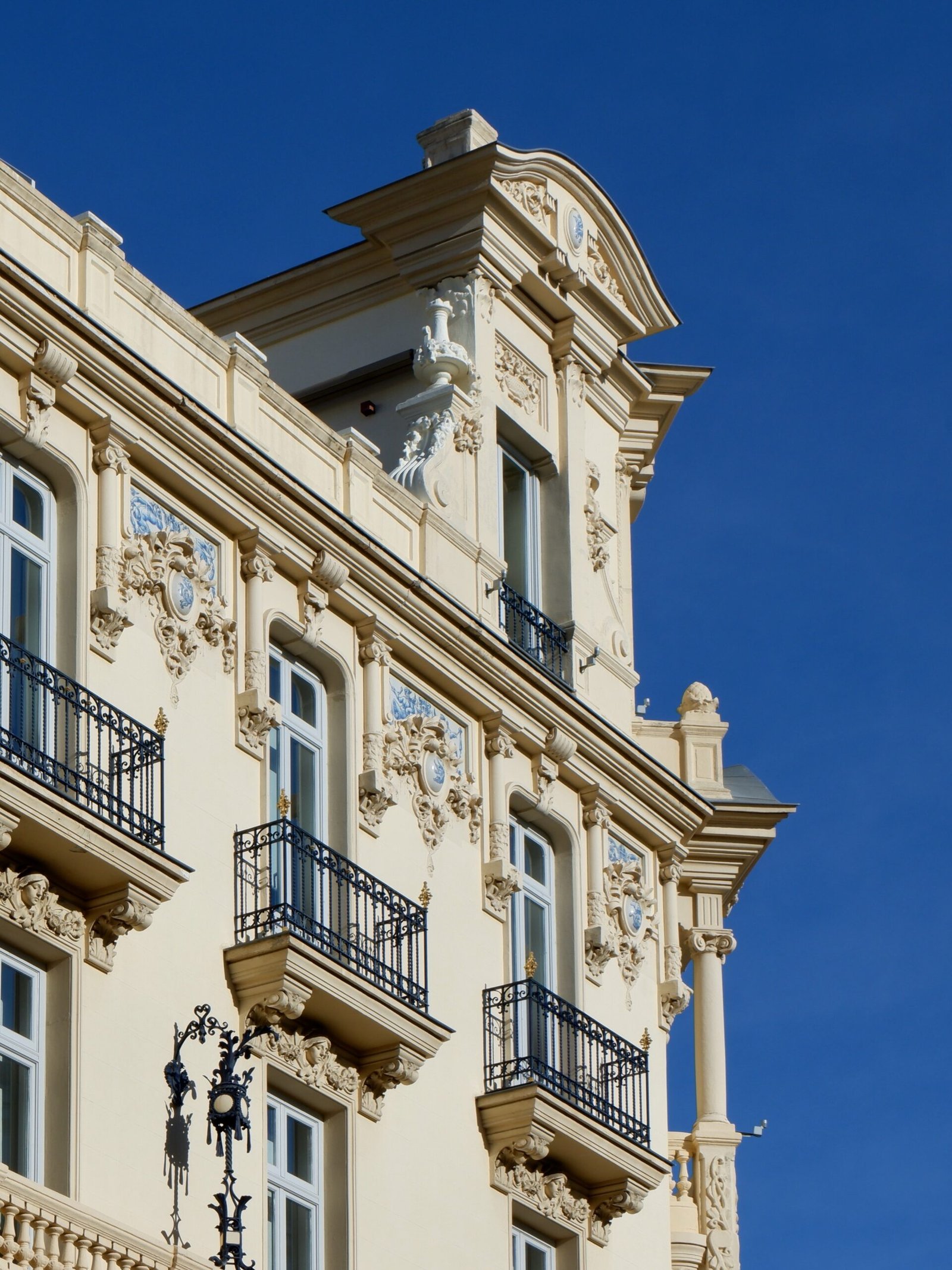 Neo classical elegant facade downtown Madrid Spain