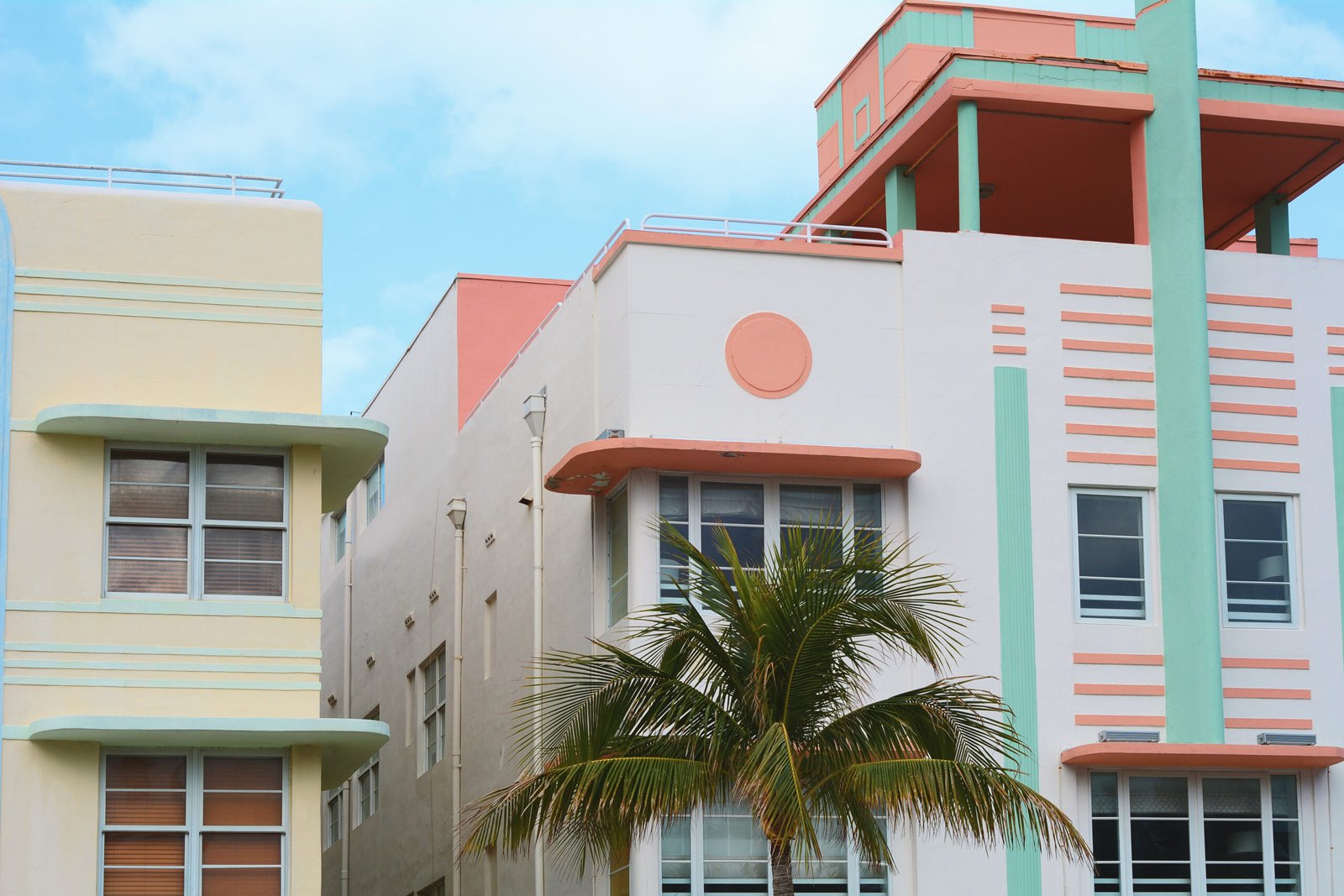 Colorful Art Deco buildings in the historic South Beach district of Miami, Florida
