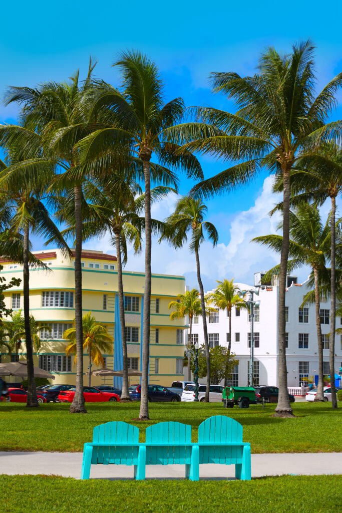 Miami Beach Ocean Drive with Art Deco buildings