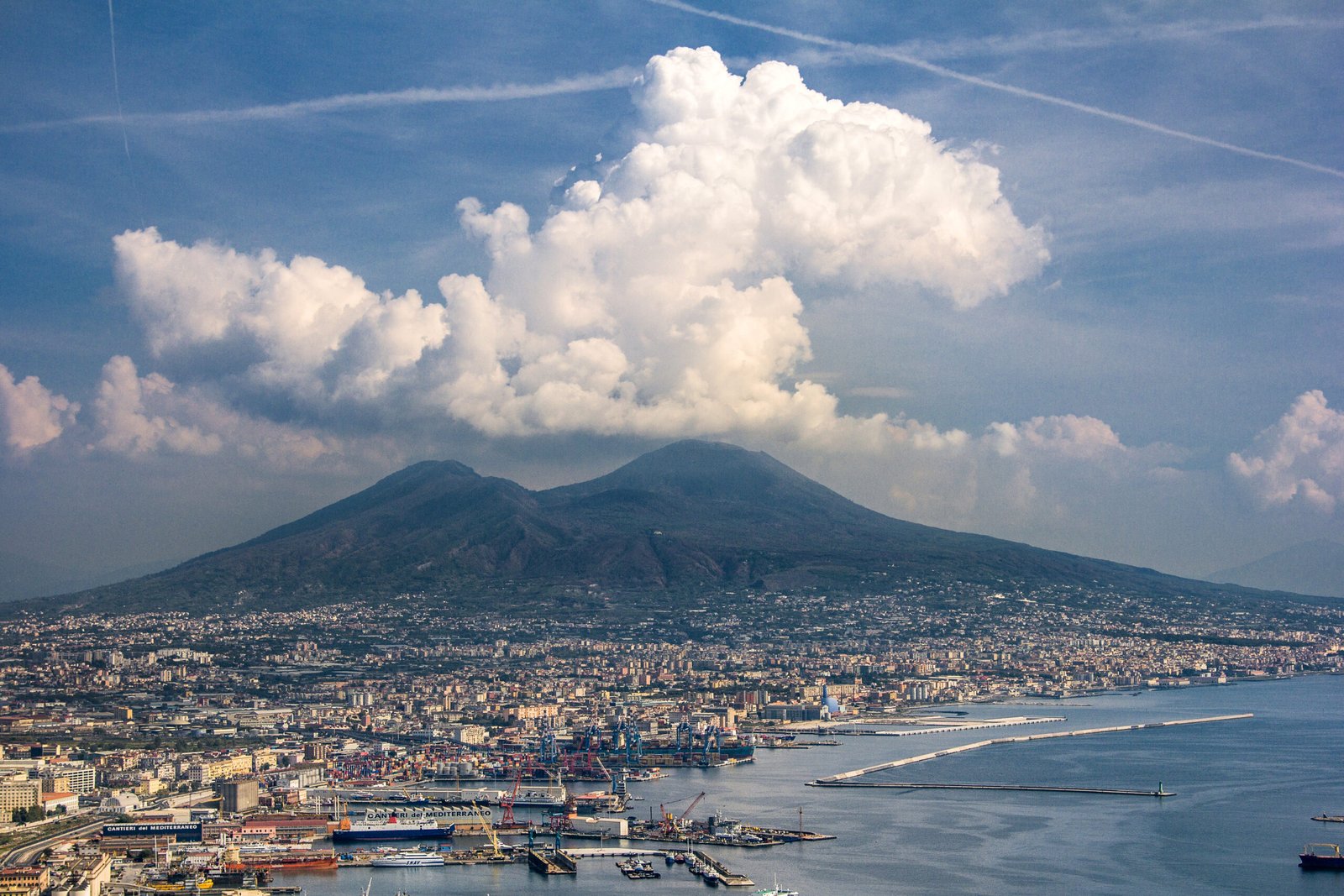 Panoramic view of Naples and Mount Vesuvius, Italy