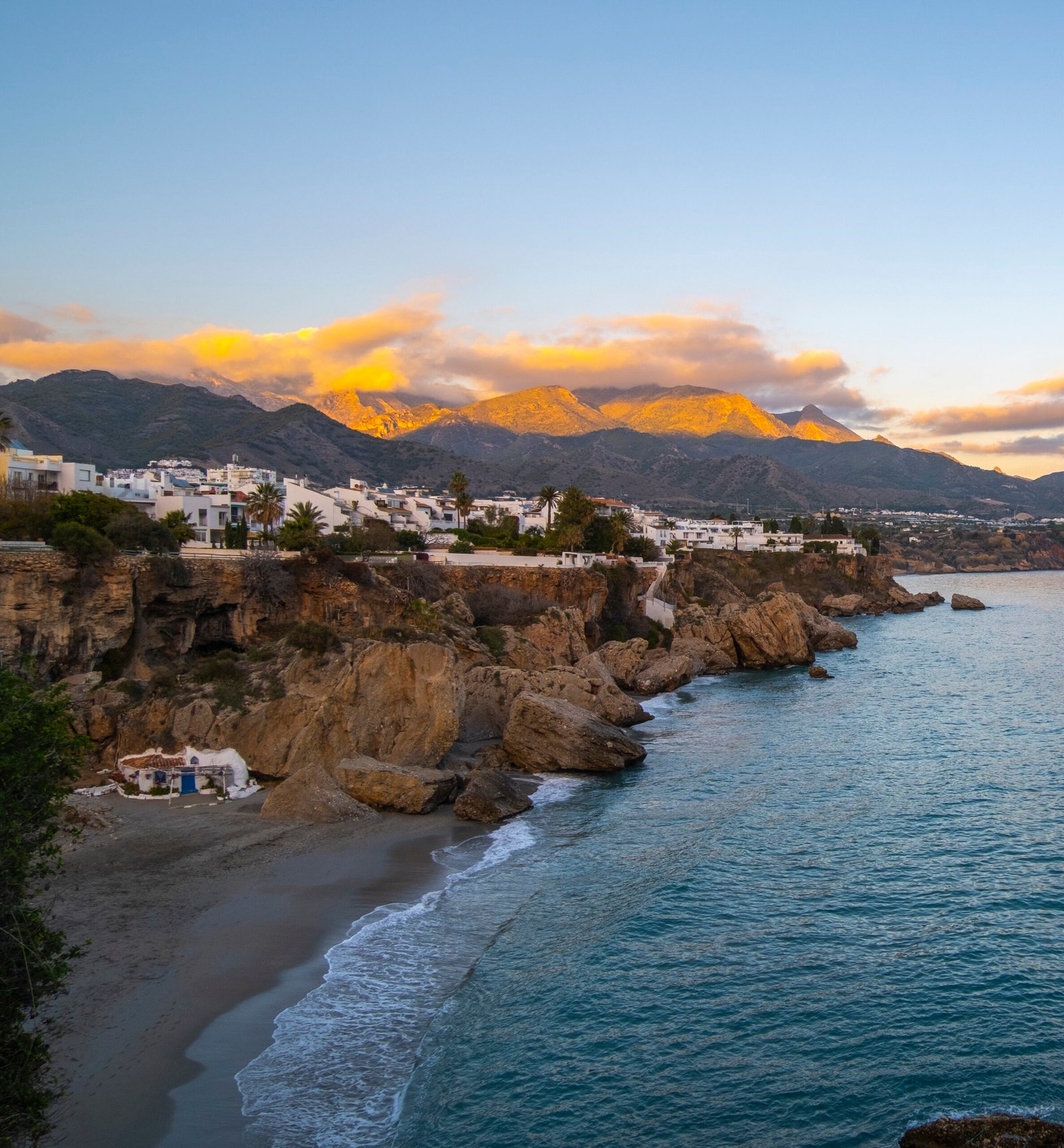 Nerja white village cliffside seascape in Spain