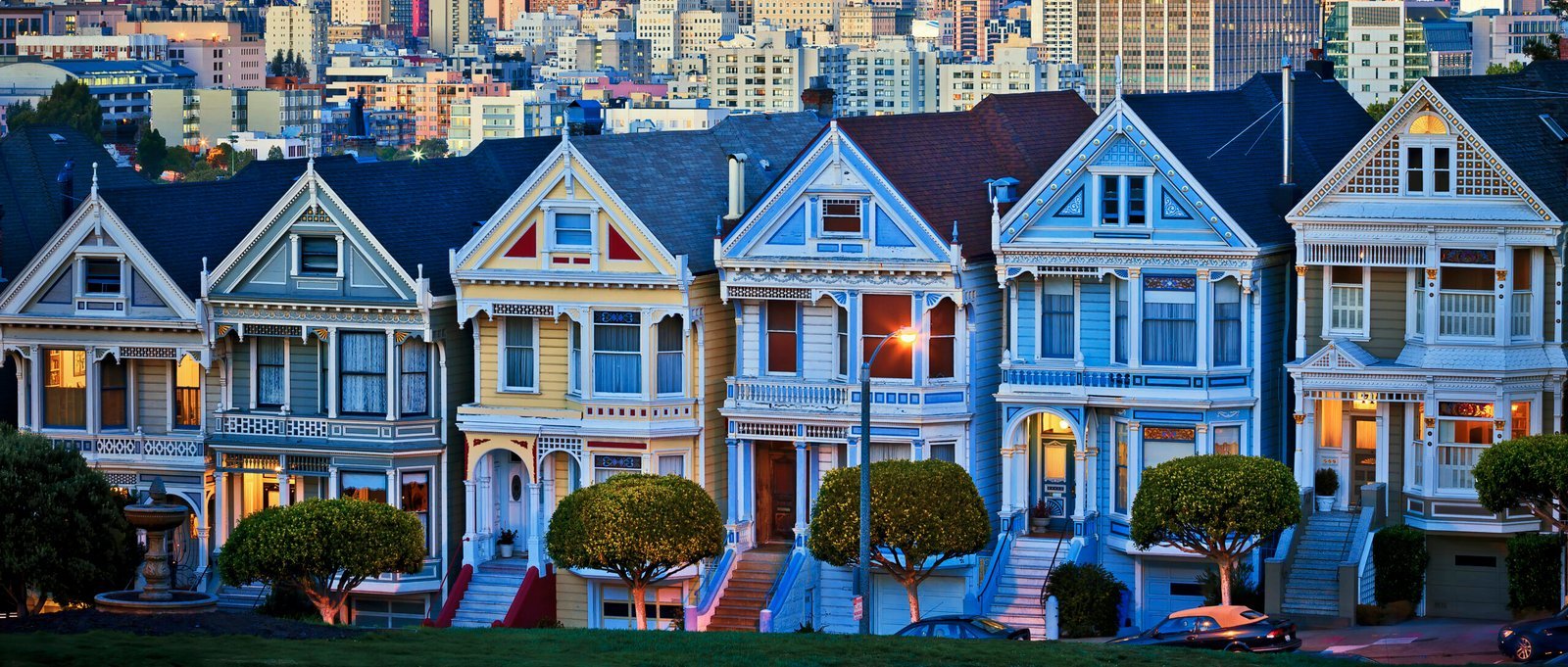 Colorful Victorian painted lady houses in Cape May New Jersey