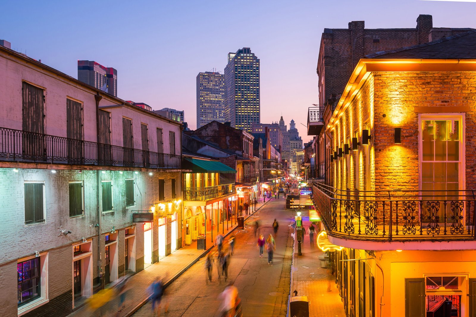 Pubs and bars with neon lights in the French Quarter of New Orleans