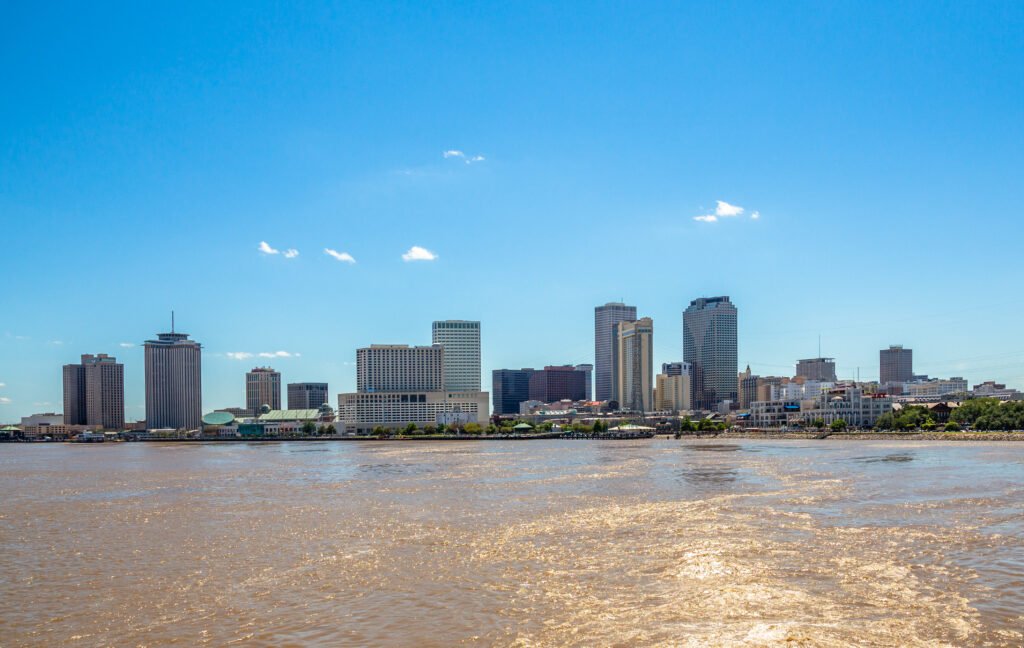 New Orleans city panorama from the Mississippi River