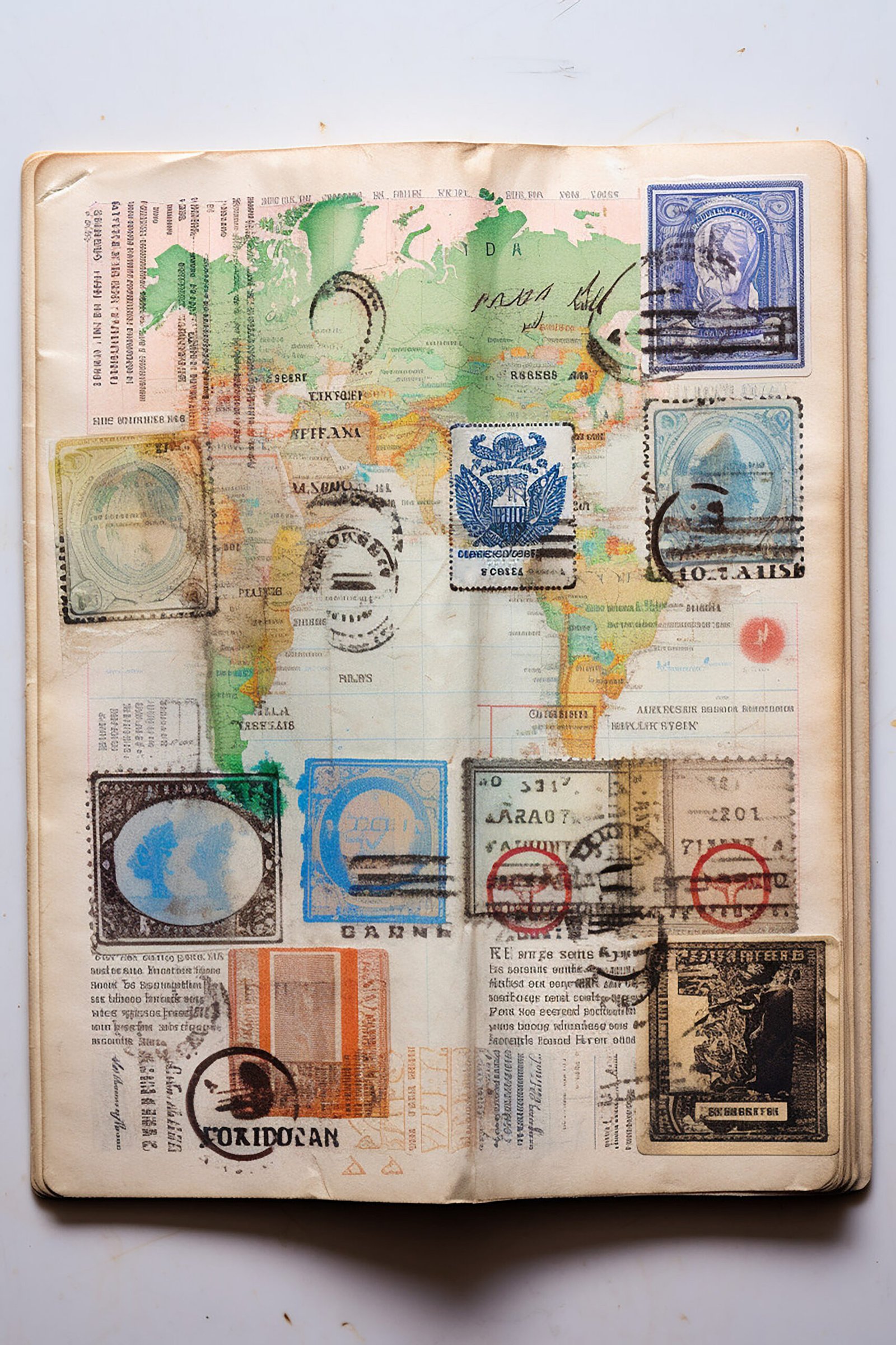 Open passport showing multiple visa stamps