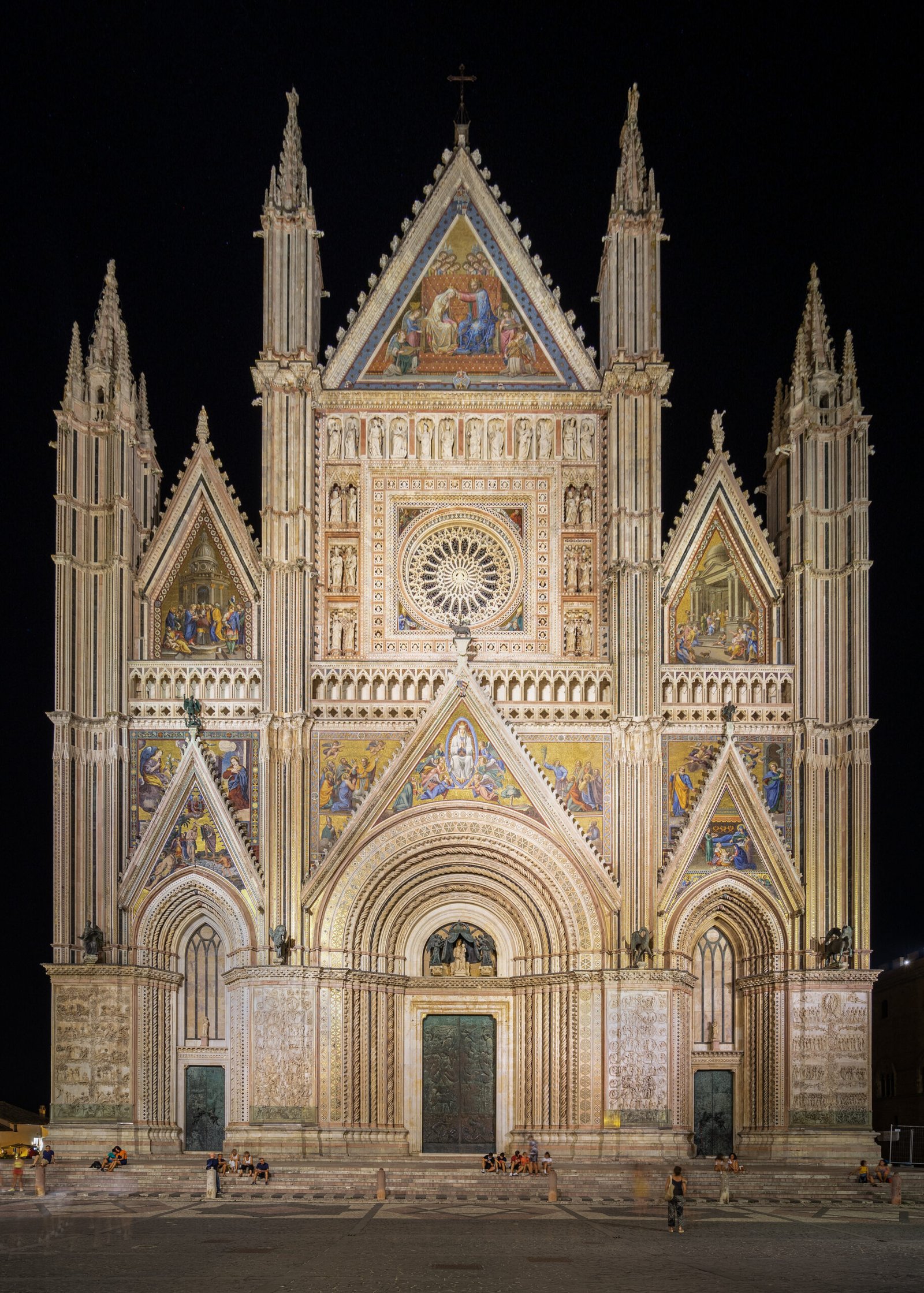 Night view of Orvieto cathedral iconic landmark Umbria Italy
