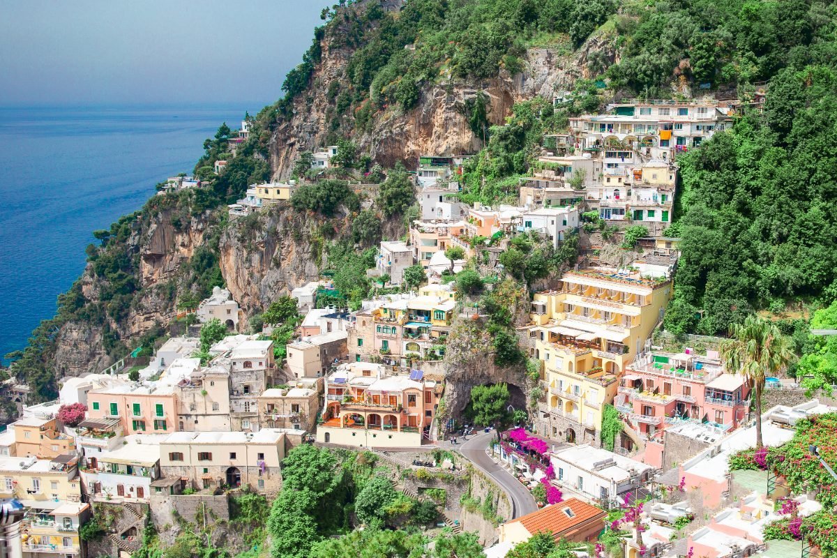 Positano beach and colorful town