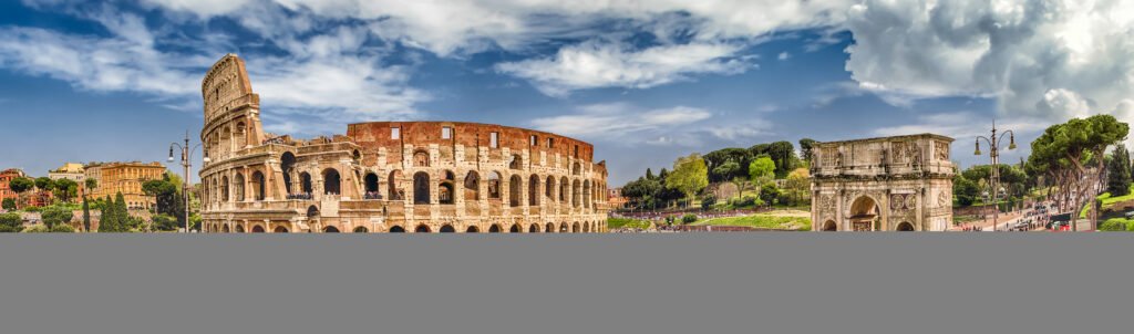 Panoramic view of the Colosseum and Arch of Constantine in Rome, Italy