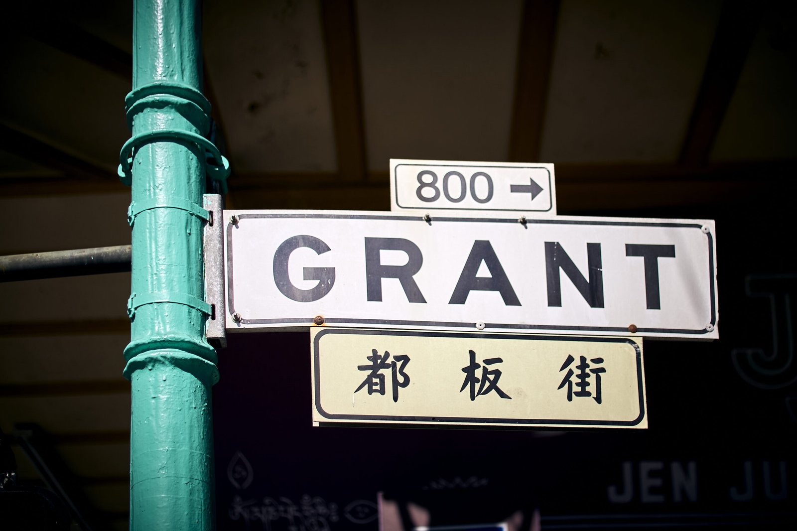 Grant Avenue street sign in the Chinatown district of San Francisco