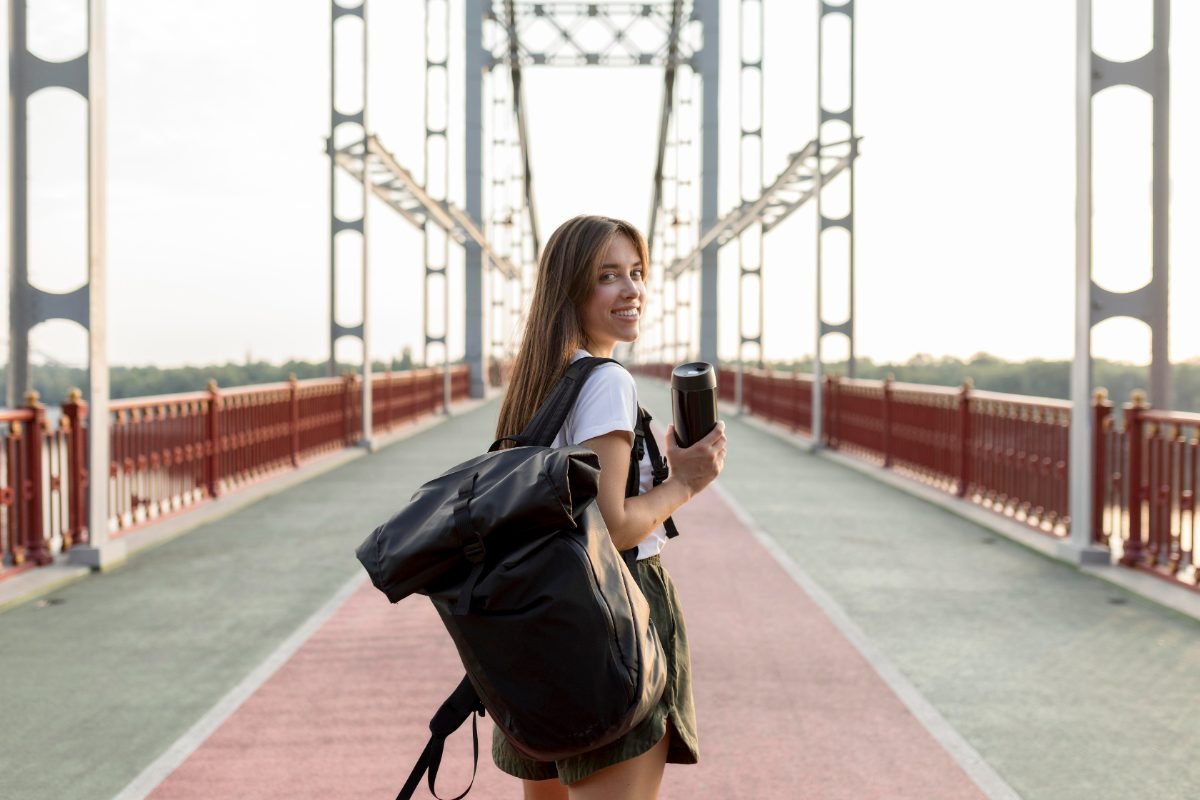 A budget backpacker on the move
