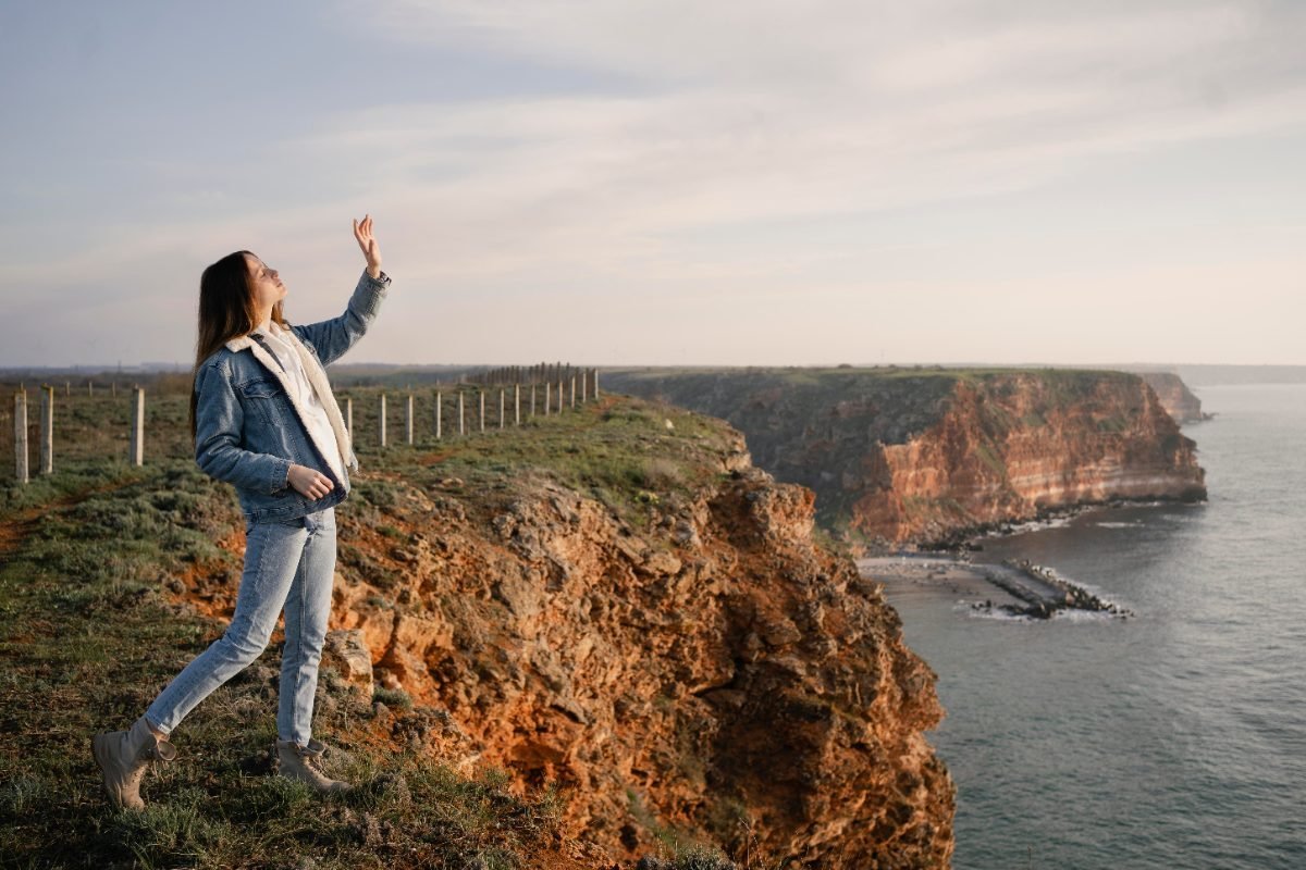 A solo traveler relaxing and enjoying her trip