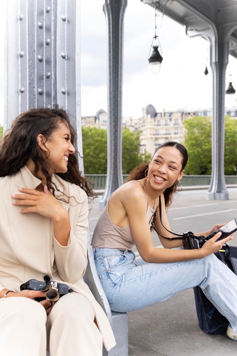 Travelers who met online exploring a city together