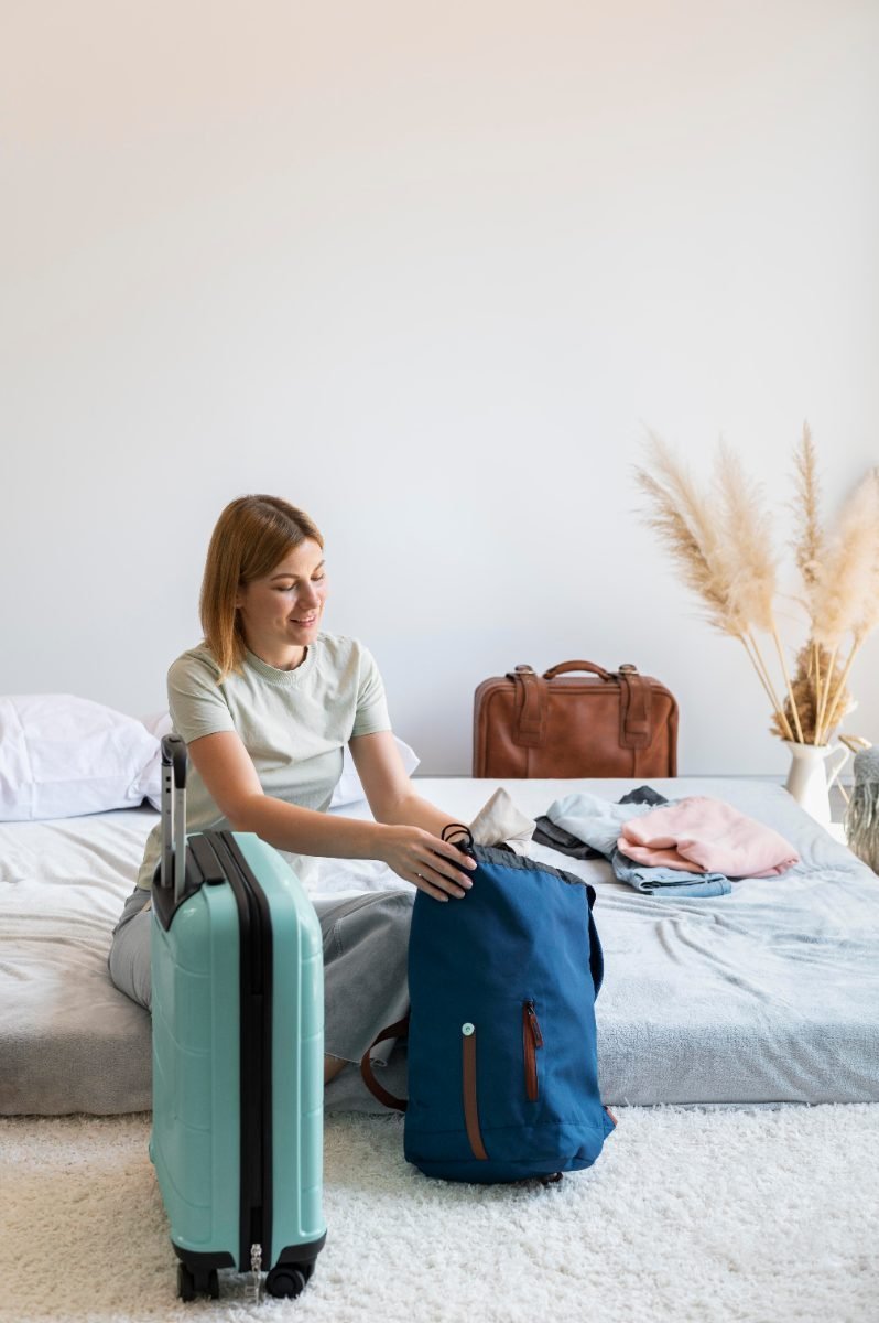 Folded clothes packed into a suitcase