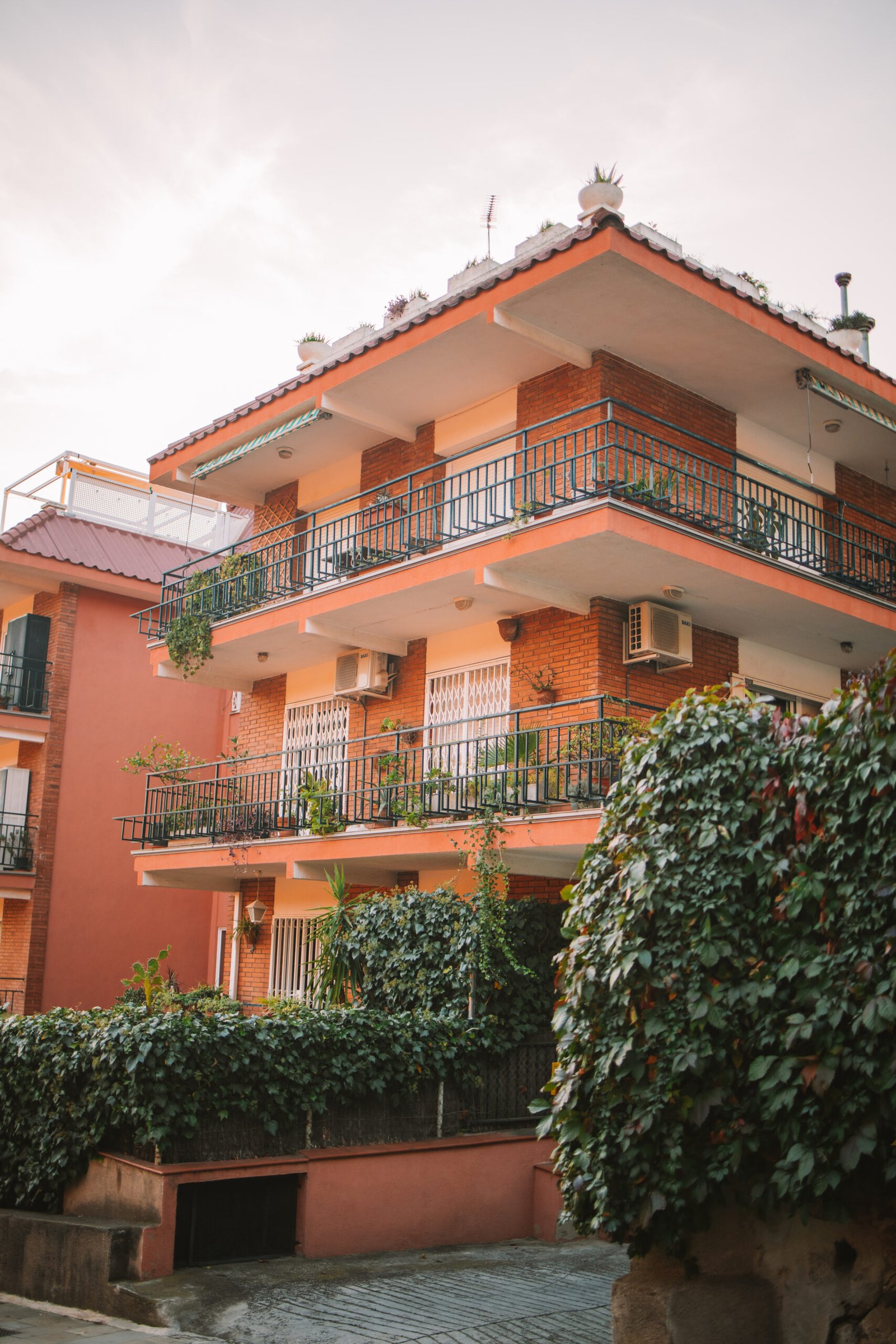 Colorful balcony houses in Barcelona, Spain