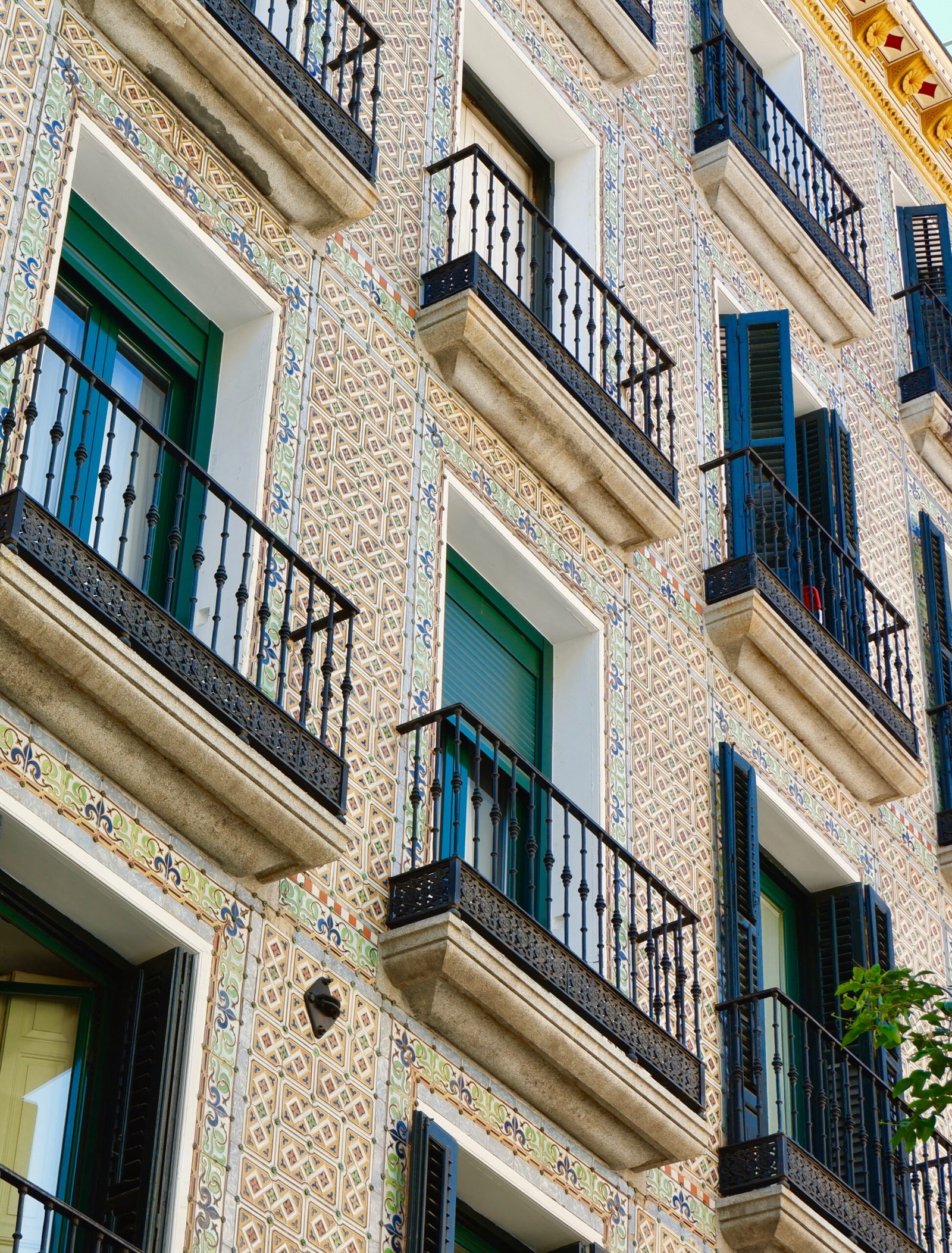 Colorful classic building facade in Madrid, Spain