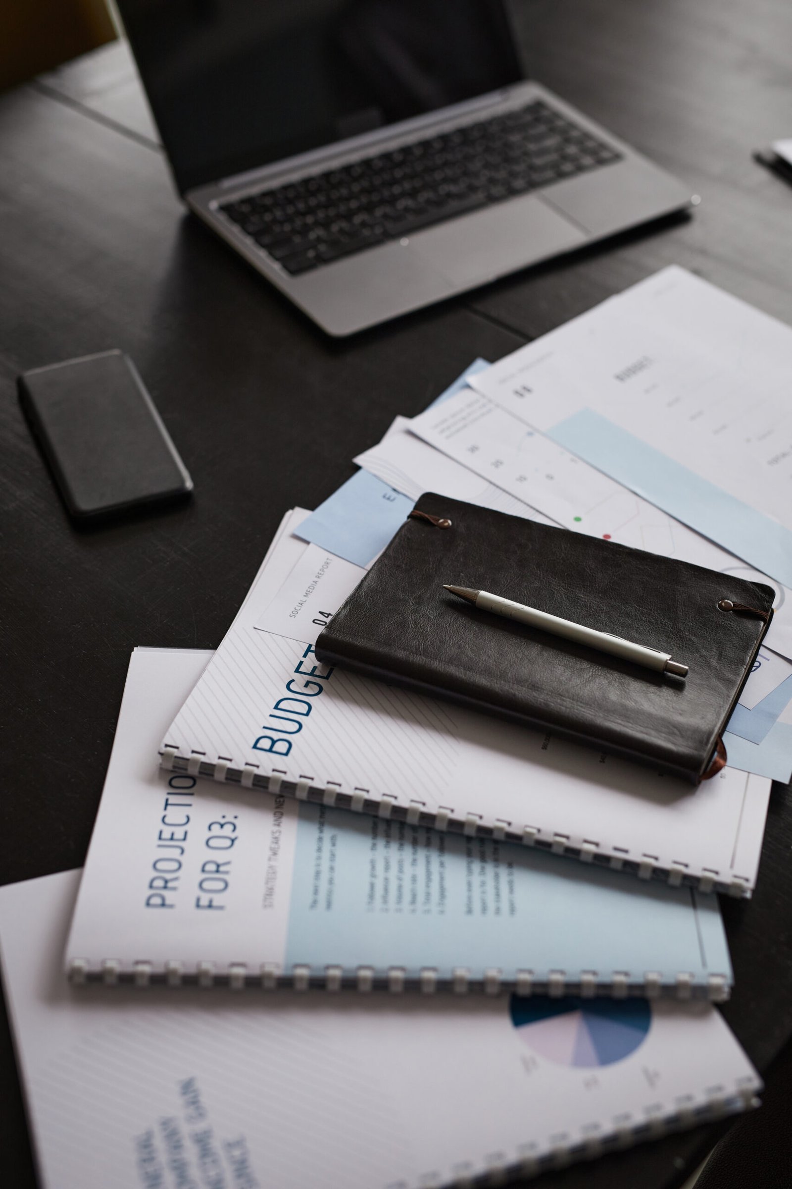 Business documents laid out on a table for a visa application