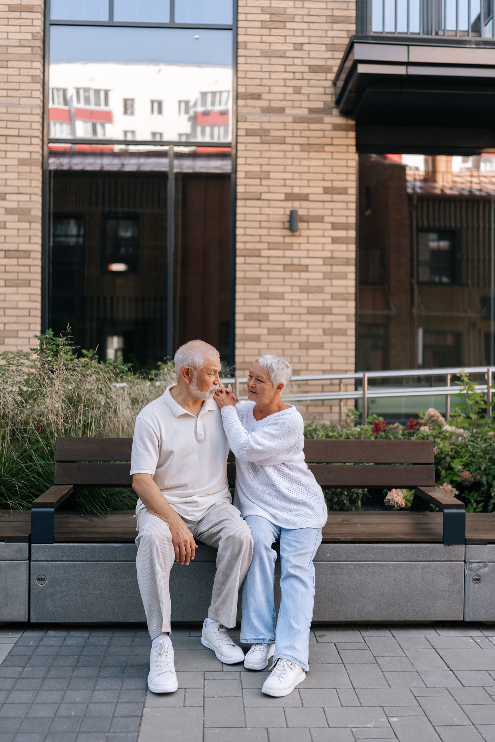 Elderly couple enjoying a happy moment in a Spanish city