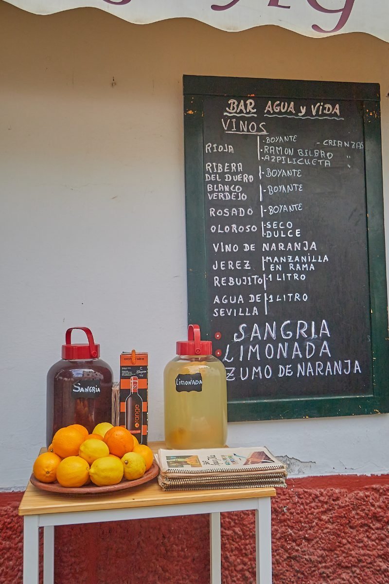 A chalkboard menu at a Seville bar