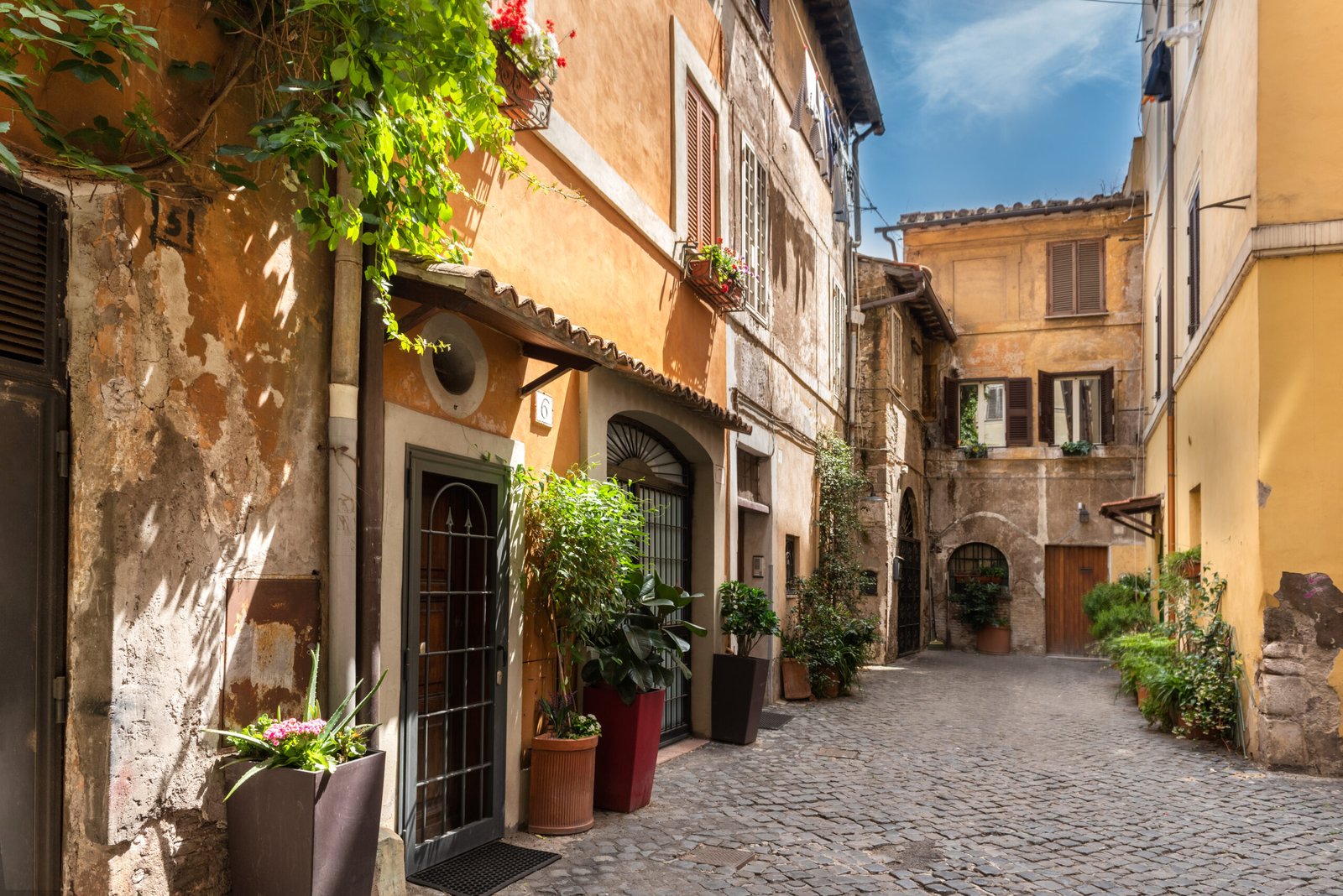 Old street in Trastevere district Rome Italy
