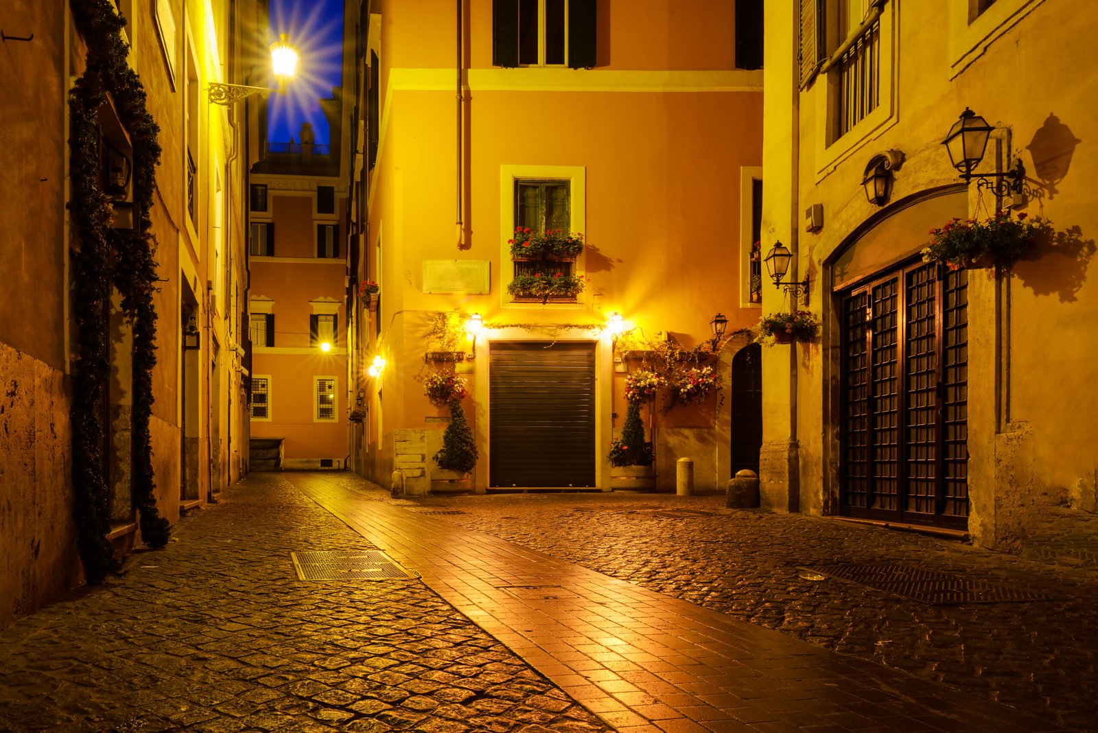A charming old street in Trastevere, Rome at evening