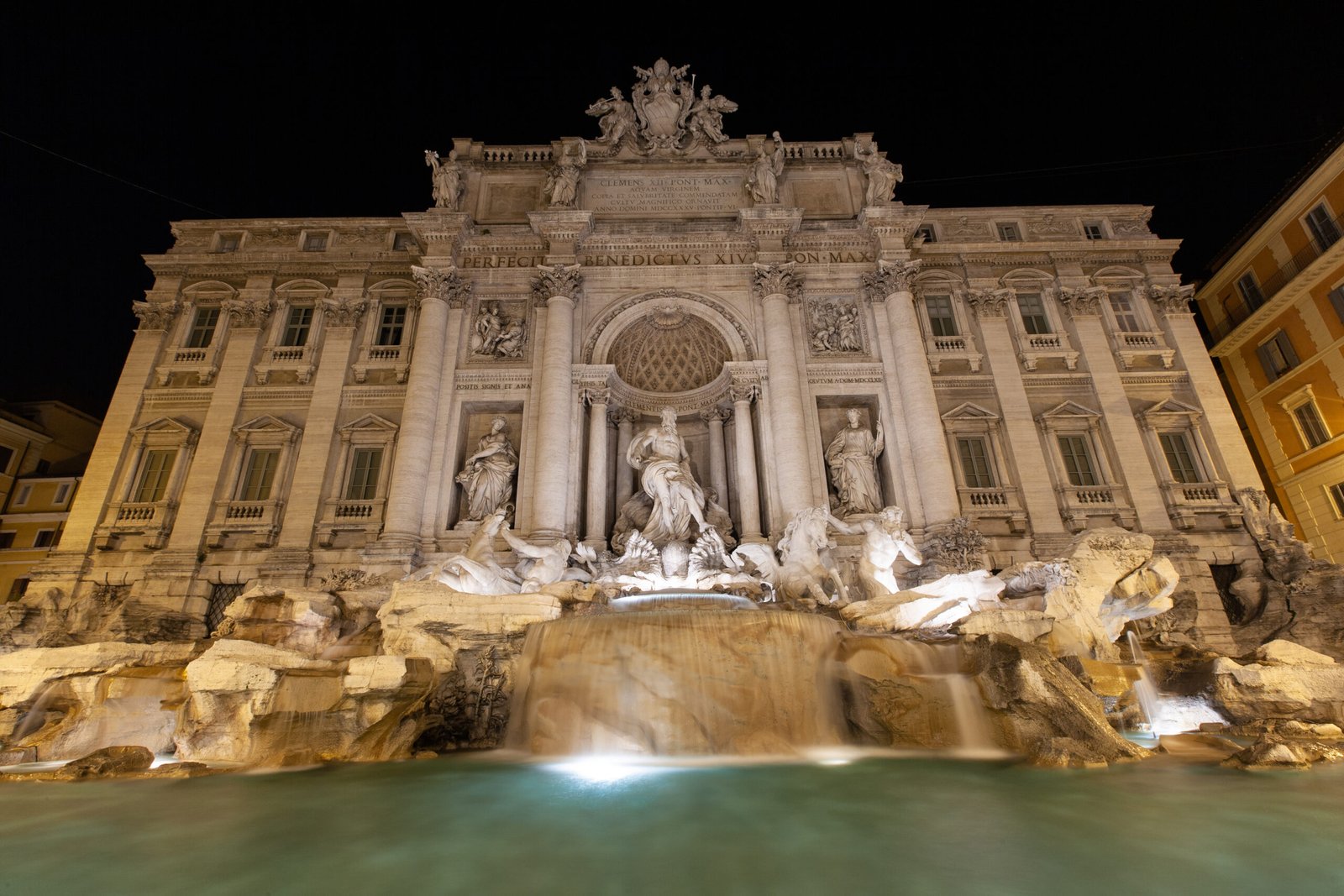 Trevi Fountain in Rome at night with illumination