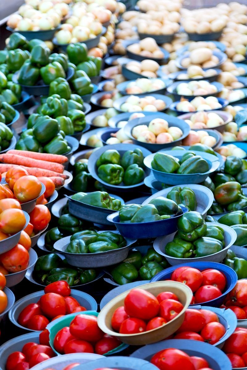 Fresh vegetables for sale at a market stall