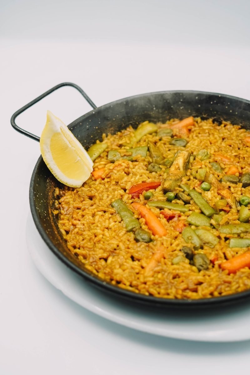 Typical Valencian paella with rice and seafood