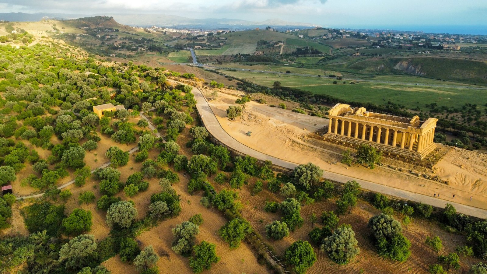 Aerial shot of the Temple of Concordia in the Valley of the Temples, Agrigento, Sicily