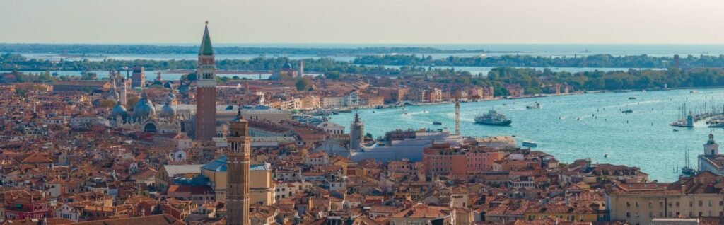 Aerial view of Venice near St Mark's Square and Rialto