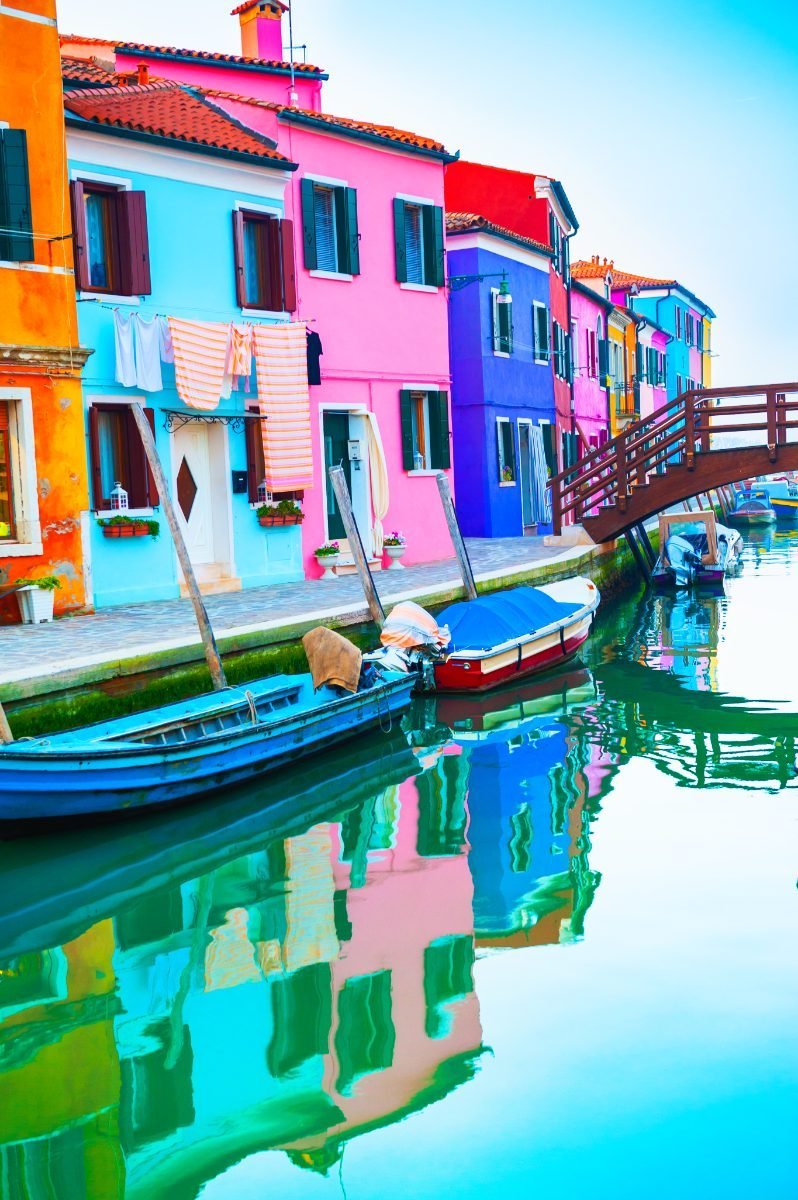 Colorful houses on the canal in Burano, Venice