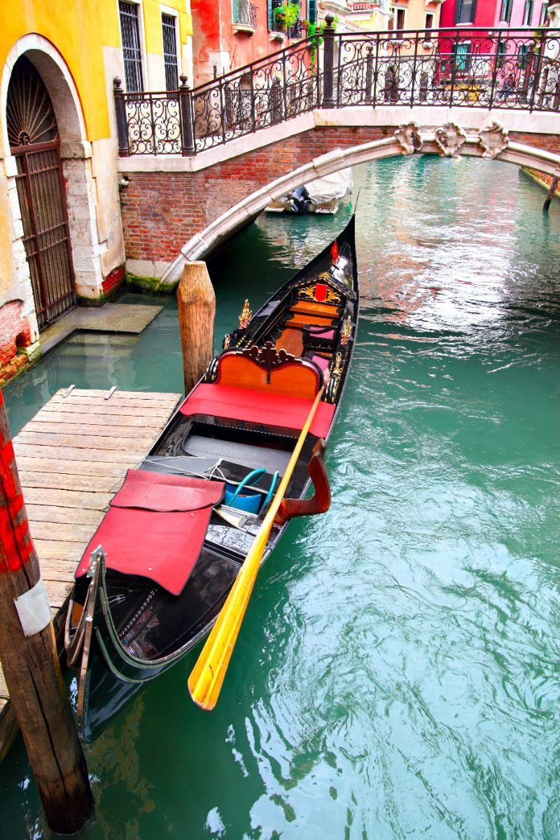 Gondola on a narrow canal in Venice
