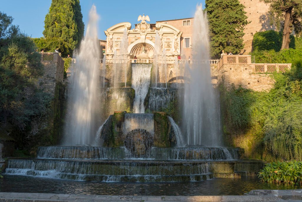 Fountain at Villa dEste in Tivoli on a sunny day