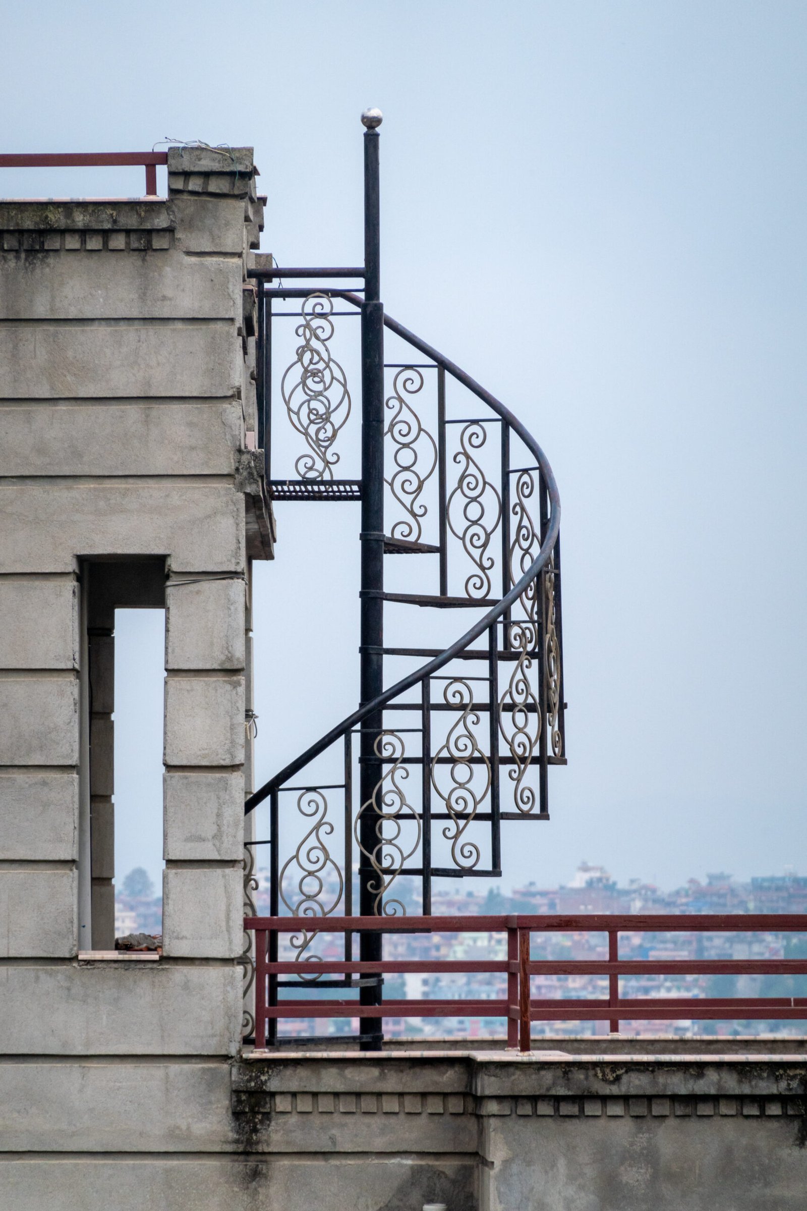 Ornate wrought iron staircase detail vertical