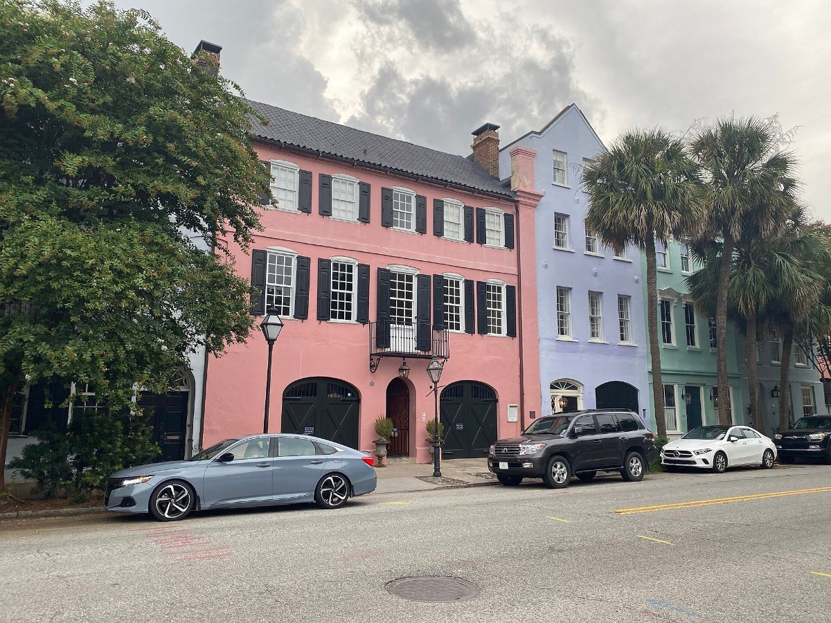The pastel houses of Rainbow Row on East Bay Street in Charleston
