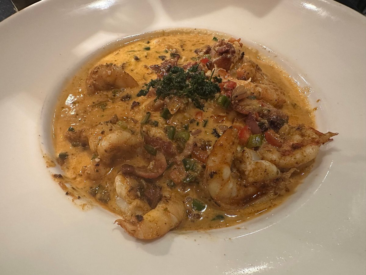 A plate of shrimp and grits, the classic Lowcountry dish